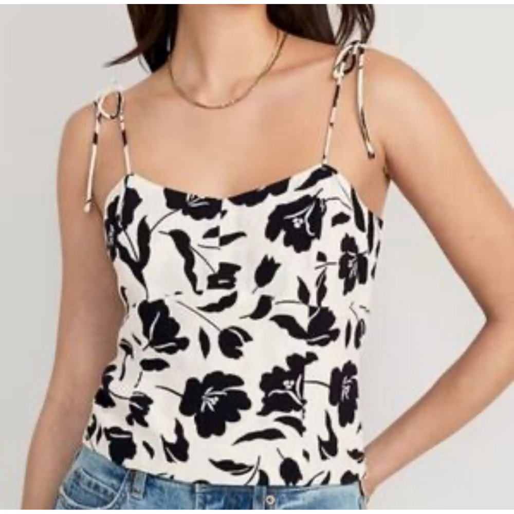 NWT OLD NAVY Size M Black and Cream Floral Corset Tank